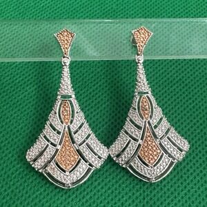 Karis .925 STS Two Toned Art Deco Style Drop Pierced Earrings - Flaw, Read